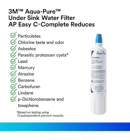3M Aqua-Pure Replacement Filter C-Complete, for use with AP Easy Complete System, NSF Certified Reduces Chlorine Taste and Odor, Sediment, Asbestos, Cyst, Lead, Mercury, Select VOCs. 750 gallons.