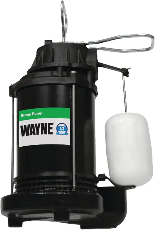 WAYNE CDU790-1/3 HP Submersible Cast Iron and Stainless Steel Sump Pump with Integrated Vertical Float Switch - Up to 4,600 Gallons Per Hour - Heavy Duty Basement Sump Pump, Black