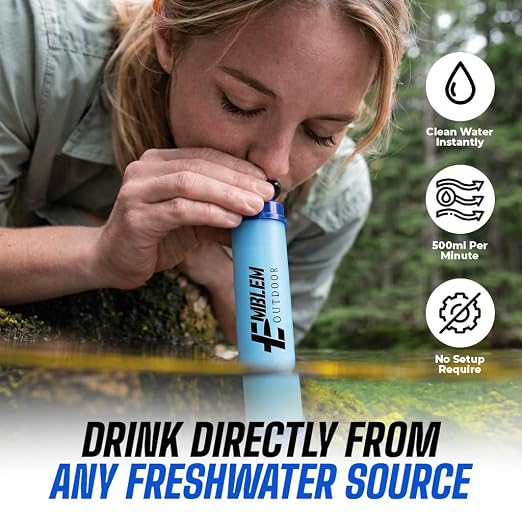 Portable Water Filter Straw, 4 Survival Water Straws to Purify Water When Camping, Hiking, Emergency & Disaster – 0.1 Micron Personal Water Filter | BPA-Free Hollow Fiber Emergency Water Filtration