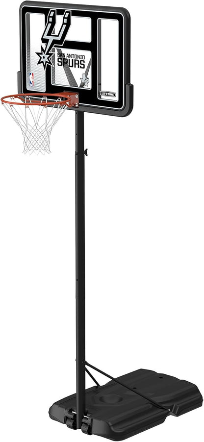 Lifetime NBA San Antonio Spurs Portable Basketball Hoop, Adjustable Height 7.5-10 Ft, 44 Inch Shatterproof Fusion Backboard, Base with Wheels