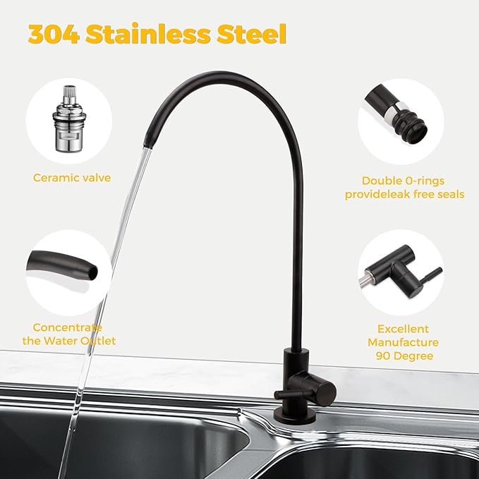 Water Filter Faucet,Drinking Water Faucet Fits Reverse Osmosis and Water Filtration System for Kitchen Bar Sink Faucet in Non-Air Gap SUS304 Stainless Modern Matte Black Lead-Free