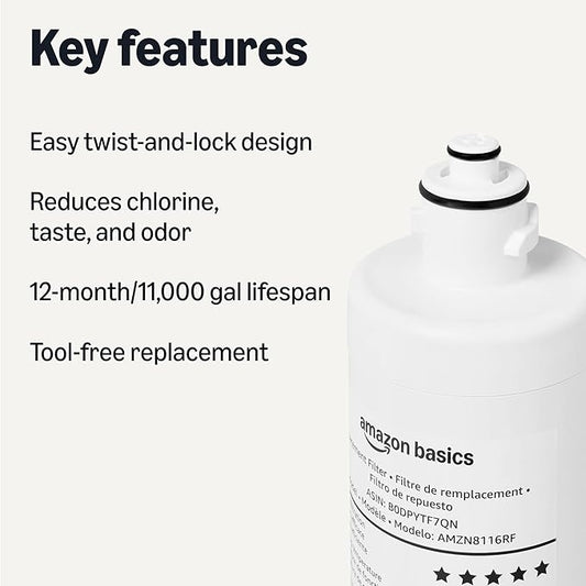 Amazon Basics Replacement Filter Cartridge for Under Sink Water Filter System, Reduces Chlorine, Bad Taste & Odor, NSF/ANSI 42 & 372 Certified, 1 Year Service Life, 11,000 Gallons, White