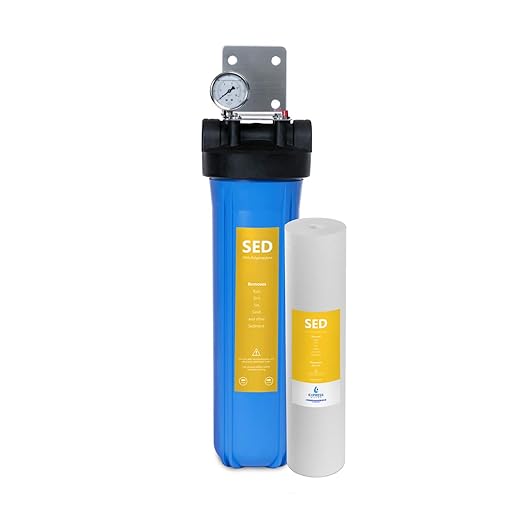 Express Water Whole House Water Filter, 1 Stage Home Water Filtration System, Sediment Filter, Includes Pressure Gauges, Easy Release, and 1 Inch Connections.
