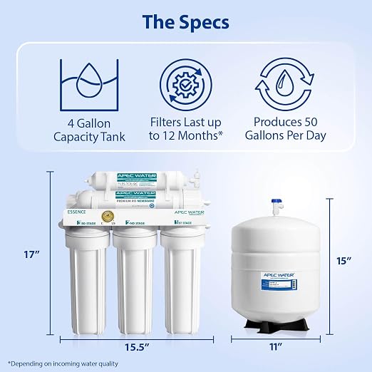 APEC Water WQA Certified 5-Stage Under Sink Reverse Osmosis Water Filter System, Brushed Nickel, Certified Ultra Safe Drinking Water Filter System, Reduces 99.99% of Contaminants, DIY Install