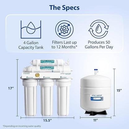 APEC Water Systems ROES-50 Essence Series Top Tier 5-Stage WQA Certified Ultra Safe Reverse Osmosis Drinking Water Filter System with Extra High Capacity Pre-Filter Set Stage 1-3