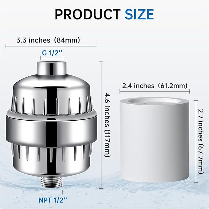 G-Promise 16 Stage Shower Filter For Hard Water, Reduces Chlorine and Fluoride, Improves Dry Skin, Universal With G1/2" Threads Design, Comes With a Replacement Cartridge (Chrome)