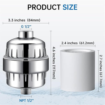 G-Promise 16 Stage Shower Filter For Hard Water, Reduces Chlorine and Fluoride, Improves Dry Skin, Universal With G1/2" Threads Design, Comes With a Replacement Cartridge (Chrome)
