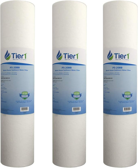 Tier1 5 Micron 20x4.5 Water Filter | Spun Wound Polypropylene Whole House Sediment Pre-Filter Cartridge | Replacement for Pentek DGD-5005-20, SDC-45-2005 | 4.5 x 20 Water Filter Cartridge (3-Pack)