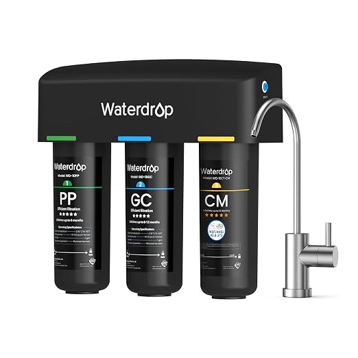 Waterdrop TSB-10-CM Under Sink Water Filter System, Reduce Chloramine | For CA, FL and Washington, D.C., Under Sink Water Filtration System, with Brushed Nickel Faucet, NSF/ANSI 42 Certified