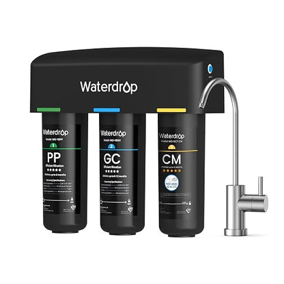 Waterdrop TSB-10-CM Under Sink Water Filter System, Reduce Chloramine | For CA, FL and Washington, D.C., Under Sink Water Filtration System, with Brushed Nickel Faucet, NSF/ANSI 42 Certified