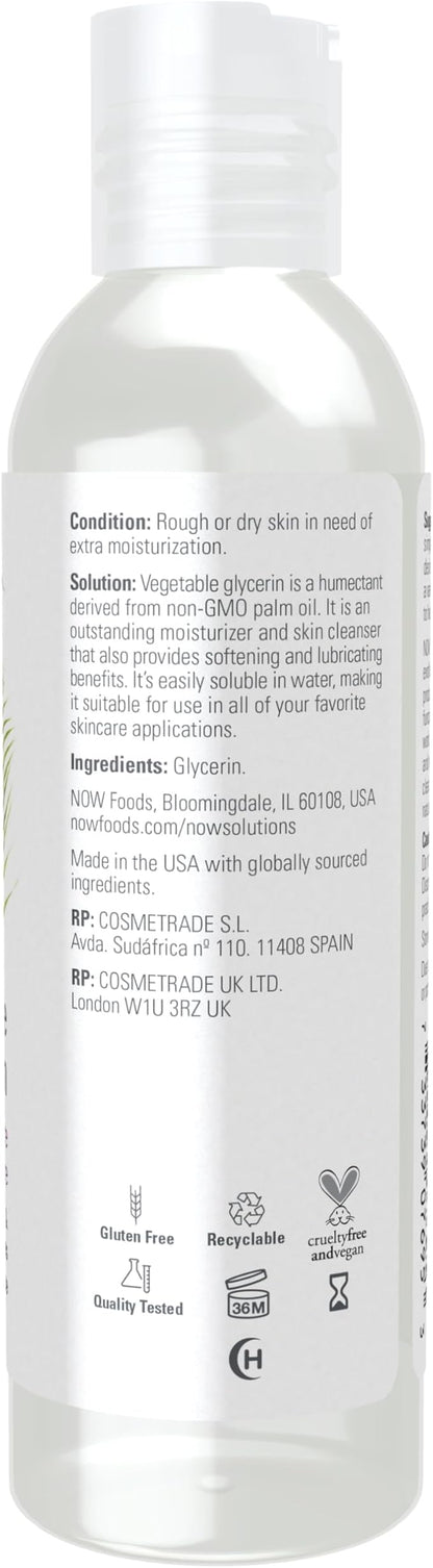NOW Solutions, Vegetable Glycerin, 100% Pure, Versatile Skin Care, Softening and Moisturizing, 4-Ounce