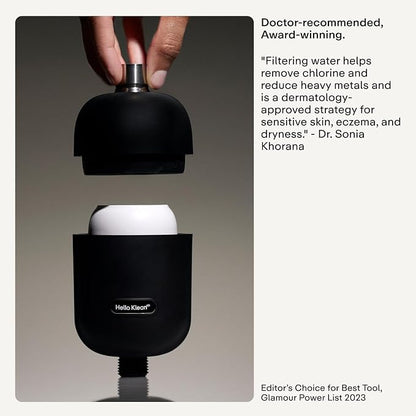 Hello Klean Hard Water Shower Filter in Black | Filters Chlorine, Impurities & Heavy Metals | For Softer Skin & Hair | Easy Installation for In Line & Electric Showers