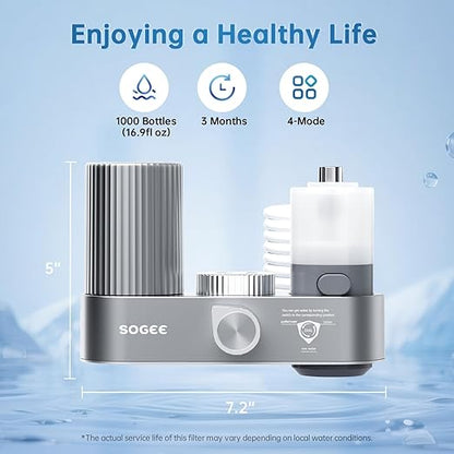 Faucet Water Filter, 4-in-1 Kitchen Sink Filter with Filtration/Raw/Booster/Cleaning Mode, NSF42 Remove Chlorine & Odors,35”Hose and 360° Cleaning,Fits 95% of Kitchen Faucets,1*Filter, LJ209
