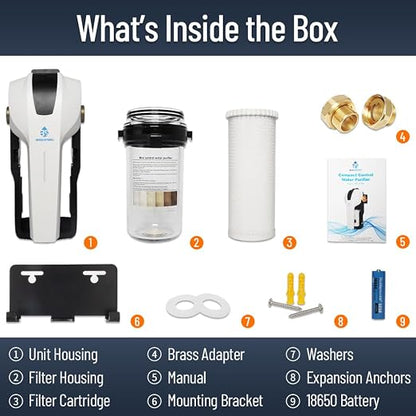 Whole House Water Filter System, MEGA Spin Down Sediment Filter, 1-10mircon PP Filter+Carbon Block Reduces Chlorine, Sediment&Odor, No-Shutoff Maintenance, 1" MNPT + 3/4" FNPT, White