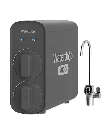 Waterdrop G5P700 Reverse Osmosis Water Filter, NSF/ANSI 58 & 372 Certified, 700G Fast Flow Reverse Osmosis System, 7 Stage RO Water Filtration System, 2:1 Pure to Drain, Smart LED Faucet, BPA Free