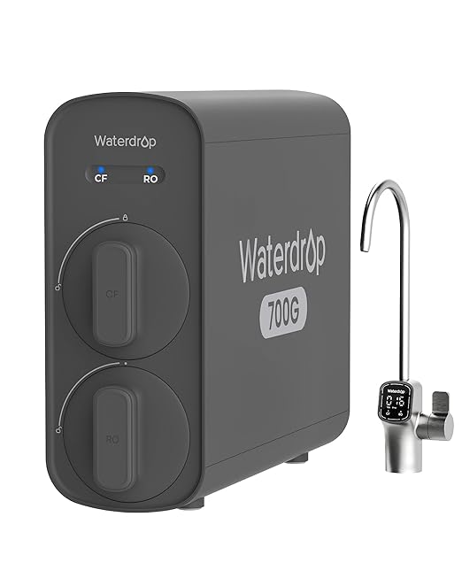 Waterdrop G5P700 Reverse Osmosis Water Filter, NSF/ANSI 58 & 372 Certified, 700G Fast Flow Reverse Osmosis System, 7 Stage RO Water Filtration System, 2:1 Pure to Drain, Smart LED Faucet, BPA Free
