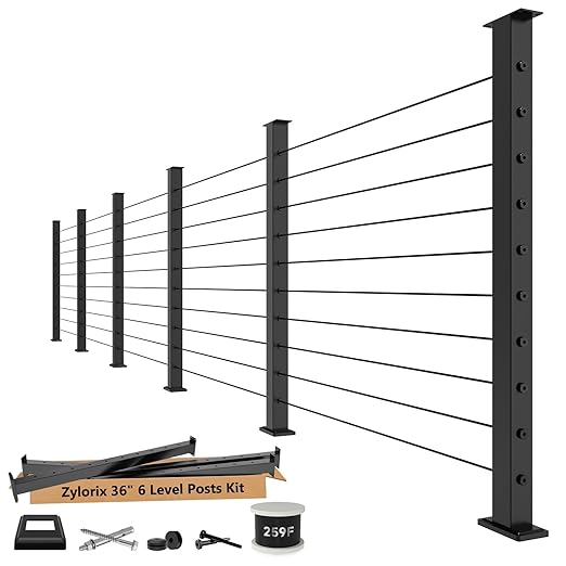 36" Modular 20-24FT Black T304 Cable Railing Post Kit, Complete Cable Railing System with 6 Level Posts & 259ft 1/8" Wire Rope(No Handrail), Adjustable Length Easy DIY for Decks/Porch