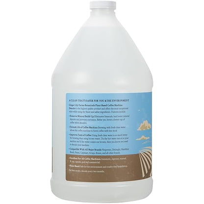 Ginger Lily Farms Botanicals Plant-Based Coffee Machine Descaler, Universal Descaling Solution for All Coffee Machines, 32 Uses, 1 Gallon (128 fl. oz.)