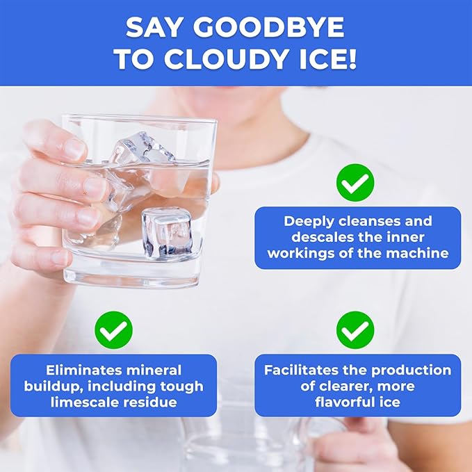 Ice Machine Cleaner & Descaler 16 fl oz 4 Uses | Nickel Safe Ice Maker Cleaner, Crystal Clear Descaling solution | Compatible with Whirlpool, Scotsman, Manitowoc & Follet | Made in USA
