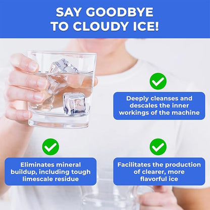 Ice Machine Cleaner & Descaler 16 fl oz 4 Uses | Nickel Safe Ice Maker Cleaner, Crystal Clear Descaling solution | Compatible with Whirlpool, Scotsman, Manitowoc & Follet | Made in USA