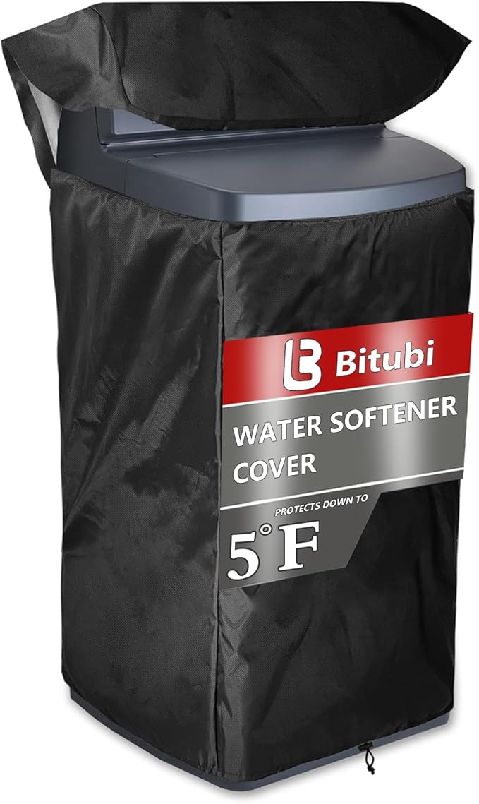 Bitubi Water Softener Insulated Cover for WHES30E/WHES40E Grain Water Softener System with Zipper Opening and Plush Lining, Indoor/Outdoor All Weather Protection 19.5"W x 20.5" D x 47" H, Black