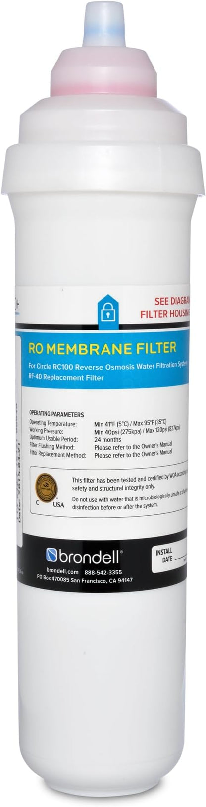 Brondell RF-40 Membrane Water Filter Replacement for Circle Under Sink Reverse Osmosis Filtration System, Lasts 24 Months