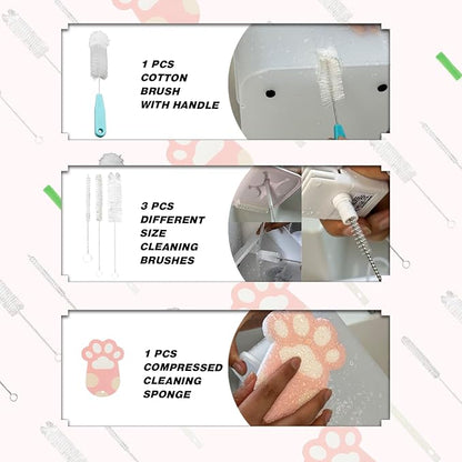 9PCS Pet Water Fountain Cleaning Kit with Compressed Sponge and Storage Box,Dog and Cat Water Fountain Brushes Fit Most Pet Water Dispensers,Pet Drinking Dispenser Cleaning Kit Cleaning brush