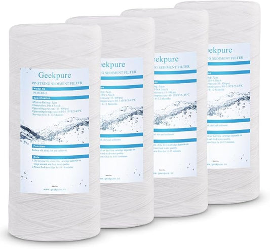 Geekpure Whole House String Wound PP Sediment Replacement Filter Cartridge -4.5" X 10"-5 Micron-Pack of 4