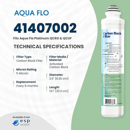 Aqua Flo 41407002 Carbon Block RO Filter, 5 Micron – Replacement for Platinum QCRO 4-Stage System, Quick-Change Cartridge for 2nd & 4th Stage, High-Performance Water Filtration