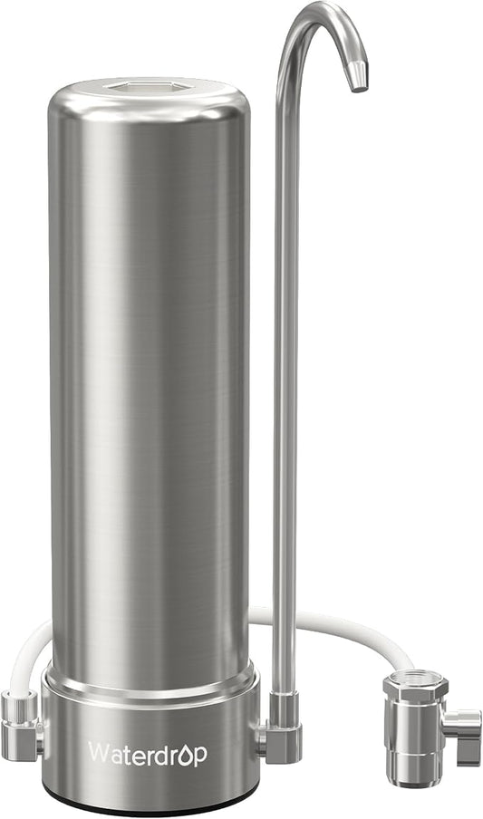 Waterdrop CTF-01 Water Filter for Sink Faucet, 5-Stage Stainless Steel | Reduces Heavy Metals and 99% Chlorine, NSF/ANSI 42 Certified Countertop Water Filter System, 8000 Gallons, 1 Filter