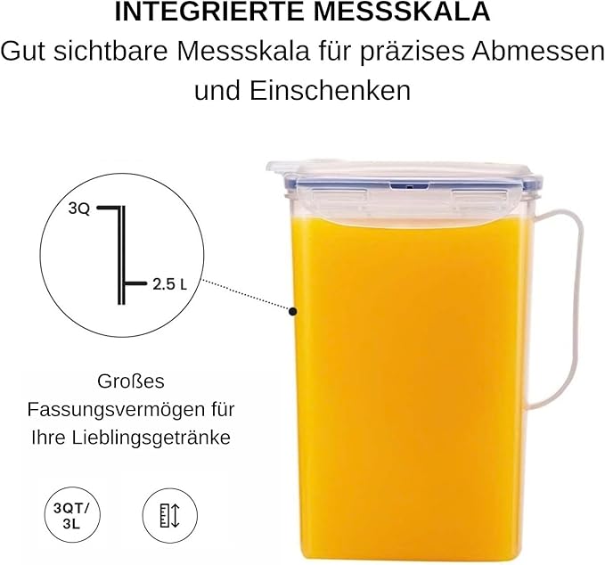 LocknLock Aqua Fridge Door Water Jug | Clear Pitcher | BPA Free Plastic Pitcher with Lid | 3 Quart Pitcher with Lid for Water, Juice, Tea & More Beverages, Clear