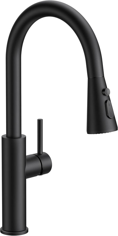 FORIOUS Black Kitchen Faucet with Pull Down Sprayer, High Arc Single Handle | Stainless Steel Single Lever Kitchen Sink Faucet 1 or 3 Hole, Suitable for Farmhouse, Camper, Laundry Room, Rv, Outdoor