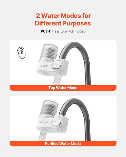 VEVOR Faucet Water Filter, Faucet Mount Water Filtration, 5-Stages Tap Filters Reduce 97% Lead, 95% Chlorine, Rust, Water Purifier for Kitchen Bathroom Sink, 320 Gal, 1 Filter, White