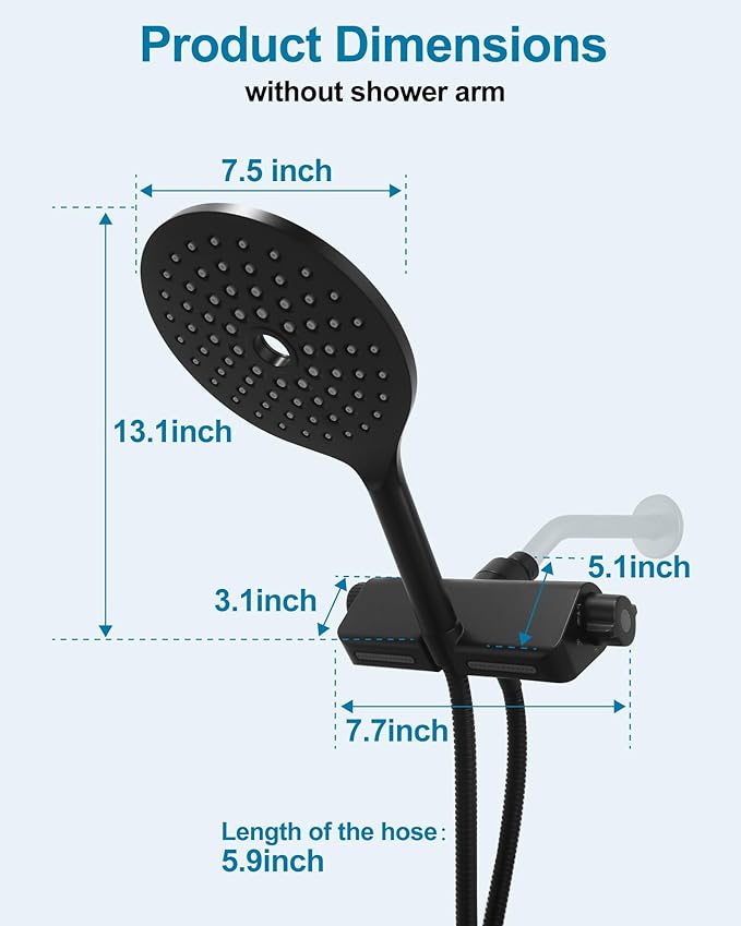Handheld Shower Head with Filter High Pressure 2-in-1 Dual Spa System 7.5" Rainfall Filtered Showerhead Water Softener Filters for Hard Water 59" Stainless Steel Hose Matte Black
