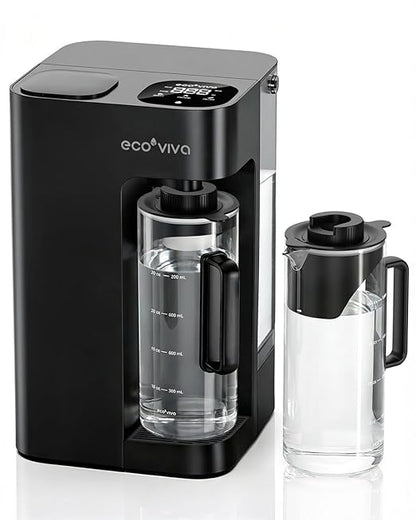 Ecoviva Mate 3 Countertop Reverse Osmosis Water Filter with 2 Auto-Fill Pitchers, 8-Stage RO Filtration System, Installation-Free, Reduces TDS, 3:1 Pure-to-Drain Ratio, Home & Kitchen, Black
