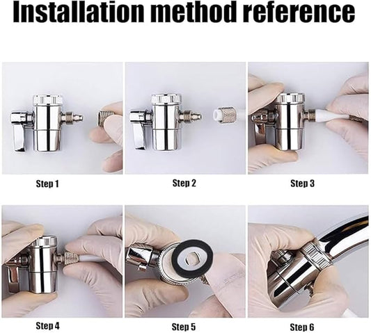 Kitchen Bathroom Sink Faucet Water Filter Diverter Valve for Push on 1/4 inch Tubing Replacement Part Adapter with M22 X M24 Connector, Polished Chrome
