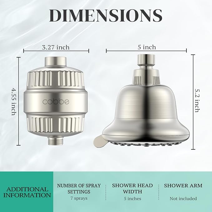 Cobbe Luxury Double Filtered Shower Head, High Output 16+20 Stages – 99% REMOVAL Shower Filters for Hard Water Removes Chlorine and Harmful Substances, 7-Model Setting Spray, Brushed Nickel