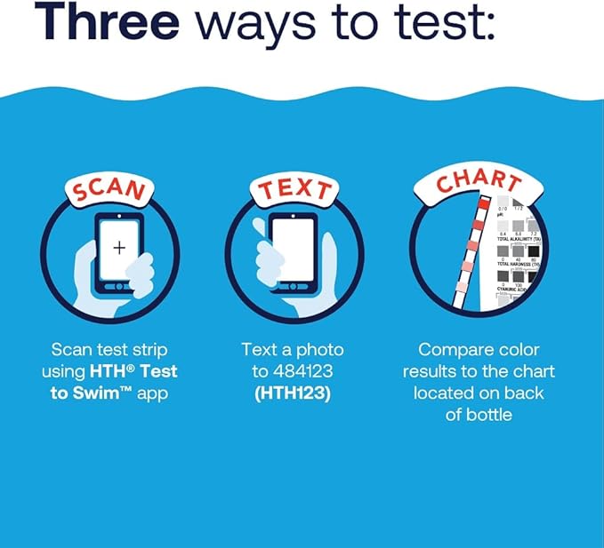 HTH 1276 Swimming Pool Care 6 Way Test Strips, Swimming Pool Water Chemical Tester, 30 Strips
