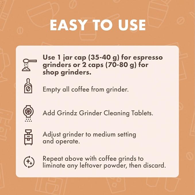 Urnex Grindz Professional Coffee Grinder Cleaning Tablets - 430 Grams - All Natural Food Safe Gluten Free - Cleans Burr and Casing - Help Extend Life of Your Grinder