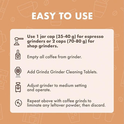 Urnex Grindz Professional Coffee Grinder Cleaning Tablets - 430 Grams - All Natural Food Safe Gluten Free - Cleans Burr and Casing - Help Extend Life of Your Grinder