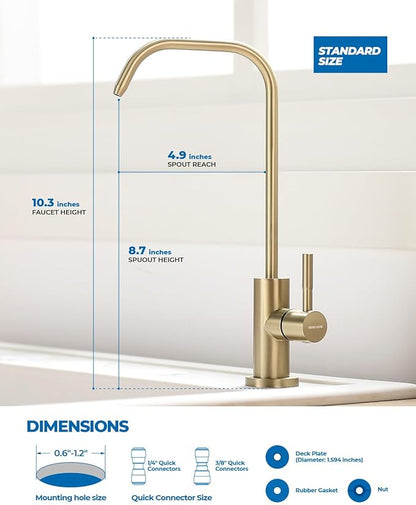 WEWE Drinking Water Faucet, Lead-Free Kitchen Water Filter Faucet for Reverse Osmosis or Water Filtration System, RO Faucet, Gold