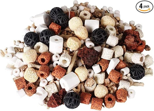GOLDEAL Bio Balls Ceramic Rings Set, Aquarium Biological Filter Media with Mesh Bag for Fish Tank and Pond, Fish Tank Filter, Decorations, Accessories (4Pack,4.4 lb)