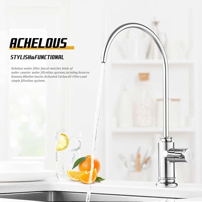 Achelous Brushed Nickel Modern Kitchen Faucet, Stainless Steel Drinking Water Faucet with Built-In Water Filter, Single Hole Mounting, Right Lever Handle