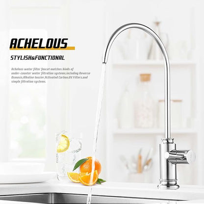 Achelous Brushed Nickel Modern Kitchen Faucet, Stainless Steel Drinking Water Faucet with Built-In Water Filter, Single Hole Mounting, Right Lever Handle