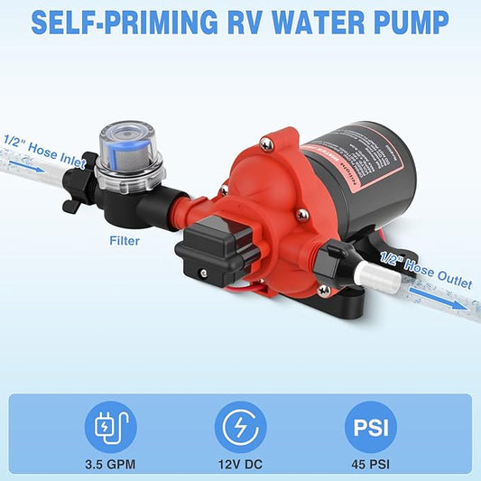Nilight RV Water Pump, 12v Water Pump 3.5 GPM 45 PSI with Pressure Switch and Strainer Heavy Duty Diaphragm Pump 12 Volt DC Upgrade Self-Priming Low Noice for RV Marine Yacht Caravan Camper Trailer