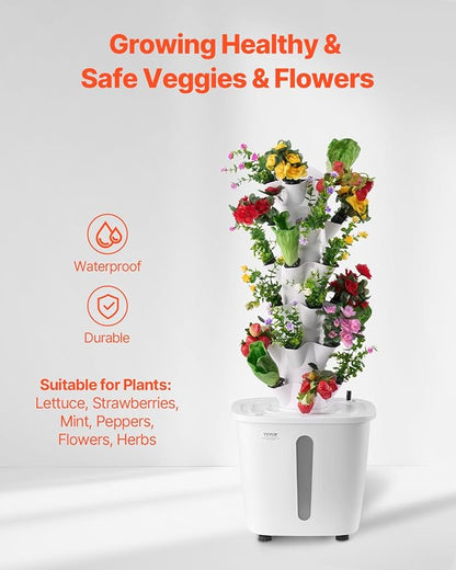 VEVOR Hydroponic Growing System, 30 Pods Vertical 6 Tiers Hydroponic Tower, Home Hydronic Garden with Water Pump & Timer, Water Circulation Plants Germination Kit for Indoor Herbs Fruits & Vegetables