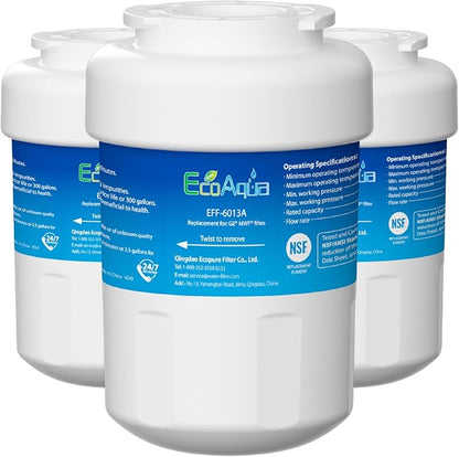 EcoAqua EFF-6013A Replacement Filter, Compatible with GE MWF SmartWater, MWFA, MWFP, GWF, GWFA, 46-9991, HDX FMG-1, WFC1201, GSE25GSHECSS, PC75009, RWF1060 Refrigerator Water Filter, 3 Pack | Replacement for SmartWater, MWFA, MWFA, GWF, 46-9991, HDX FM...
