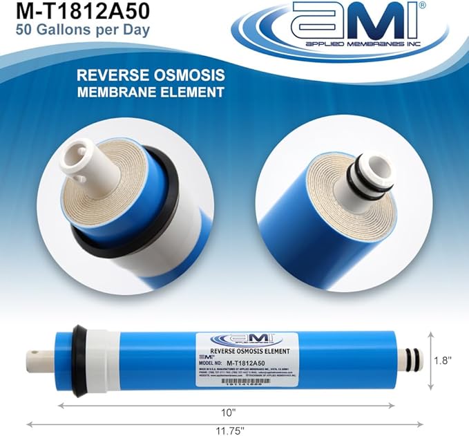 APPLIED MEMBRANES INC. 50 GPD Reverse Osmosis Membrane | RO Membrane Water Filter Replacement for Reverse Osmosis Water Filtration System | 1.8" x 12" Universal Compatibility, Pack of 10