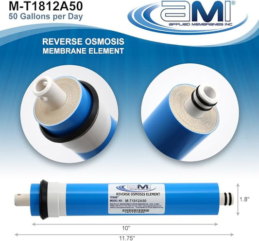 APPLIED MEMBRANES INC. 50 GPD Reverse Osmosis Membrane | RO Membrane Water Filter Replacement for Reverse Osmosis Water Filtration System | 1.8" x 12" Universal Compatibility, Pack of 5