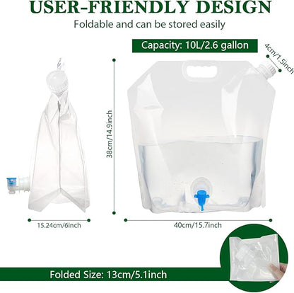 Cooltto Premium Collapsible Water Container Bag, BPA Free Food Grade Clear Plastic Storage Jug, No-Leak Freezable Fold-able Water Bottle for Camping, Hiking, Backpacking, Emergency